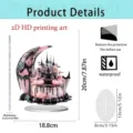 2D acrylic castle ornament with pink moon and gothic castle design for tabletop decor. - Pink Moon Gothic Castle / 20cm