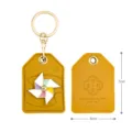 Yellow PU leather keychain with colorful rotating pinwheel pendant, 5x7cm card holder design. - Yellow