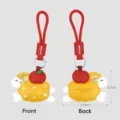 Leder Schaf Schlüsselanhänger süße Tier Tasche Anhänger mit rotem Apfel Design Neu - Friedliches Schaf / Einfache Packung / Gelb