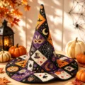 Halloween Gesteppter Hexenhut Patchwork Party Kostüm Zauberhut mit Digitalem Festtagsdruck - SM28