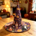 Καπέλο μάγισσας Halloween καπιτονέ με ψηφιακή εκτύπωση, γιορτινό μοβ αξεσουάρ. - Στυλ 8