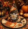 Halloween quilted witch hat, festive printed ghost and pumpkin cone hat for holiday party cosplay - Style 26
