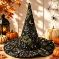 Halloween gesteppter bestickter Hexenhut, magisches Zauberer Kostümzubehör für Party. - SM14