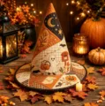 Halloween quilted witch hat, festive fabric printed costume party cap decoration new - Style 29