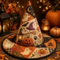 Halloween quilted witch hat spooky ghost pumpkin embroidered magic hat holiday costume accessory - Style 9