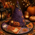 Halloween quilted witch hat with embroidered ghost pumpkin spiderweb pattern festival decor - Style 11