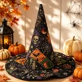 Halloween gesteppter Hexenhut mit Digitaldruck, gruseliger Totenkopf Mond Party Kappe. - SM29