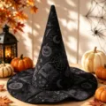 Schwarzer Halloween Hexenhut gesteppt Flicken Kürbis Fledermaus Stern Design Party Kappe - SM18