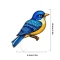 Close-up detail of the blue bird acrylic flower pot decorative insert showing size dimensions. - 5