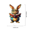 Acrylic rabbit reading book plant pot insert detail view, colorful mosaic decorative garden stake. - 31