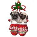 Ornement suspendu plat 2D en acrylique pour sapin de Noël avec adorables chiots carlins mitaines. - 8cm / Style 5