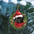Pendentif Arbre de Noël Plat Acrylique 2D Mignon Chien Carlin Décoration Fête Cadeau - 8cm / Style 2