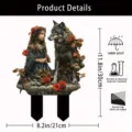 Acrylic gothic fantasy wolf and girl garden stake outdoor yard decoration detail view - Style 7