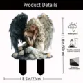 Acrylic garden stake featuring an angel design with black and white wings and roses decor. - Style 14