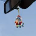 Christmas shark car hanging ornament, cute acrylic rearview mirror pendant decor for holiday. - 8cm / JH1