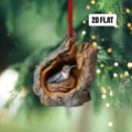 2D flat acrylic Christmas tree hanging ornament featuring a cute hummingbird in tree trunk design. - Style 4