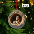 Detailed view of the 2D flat acrylic Christmas tree hanging ornament featuring a cute horse design. - Style 16