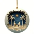 Christian Nativity scene round hanging ornament with gold string for Christmas home car decor - JH1