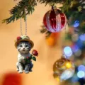 Cute cat acrylic car hanging ornament with rose hat, perfect car interior decor and keychain. - 8cm / JH1