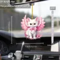 Cute 2D acrylic pink wing cat car hanging ornament rearview mirror pendant decor gift. - 8cm / Pink