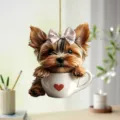 Adorable pendentif suspendu en acrylique de Yorkshire pour rétroviseur de voiture et sac. - JH2 (Chiot)