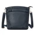 Genuine leather shoulder bag for women, multi-pocket crossbody bucket bag, dark blue daily purse. - Black