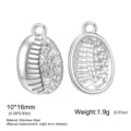Pendentif coquillage en strass acier inoxydable pour fabrication de bijoux DIY, 10x16mm. - Ovale Ondulé Zirconia Blanc / Acier