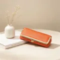 Leather glasses case portable sunglasses pouch kiss lock makeup cosmetic bag storage - Orange