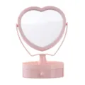 Espejo de maquillaje de escritorio en forma de corazón rosa con cajón, bonito espejo cosmético. - Estilo Corazón / Rosa