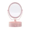 Espejo de maquillaje de escritorio rosa con cajón, espejo de tocador giratorio para dormitorio. - Estilo Ovalado / Rosa