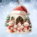 Detailed view of personalized Christmas snowman family acrylic flat ornament with 2025 tag. - 8cm / Style 2