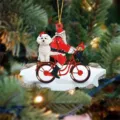 Décoration de sapin de Noël en acrylique 2D Père Noël à vélo avec adorable chien chiot - Style 3
