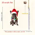 Detailed view of the 2D flat acrylic French bulldog Christmas tree hanging ornament with size specs. - 8cm / Style 3