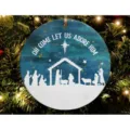 Round acrylic Christmas tree hanging ornament with Nativity scene printed for holiday decor - Style 4