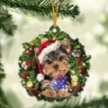 Christmas acrylic flat wreath hanging ornament featuring a cute puppy design for holiday decor. - Style 4