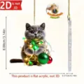 Flat acrylic cat Christmas tree pendant with green fairy lights, cute holiday home decor hanging. - 8cm / Style 9