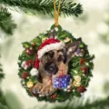 Detailed close-up of the German Shepherd Christmas wreath ornament with holiday design. - Style 5