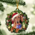 Christmas acrylic flat wreath pendant with cute dachshund puppy charm holiday home decoration detail. - Style 7