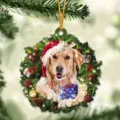 Christmas acrylic flat wreath ornament with golden retriever for holiday decoration. - Style 8