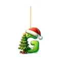 Acrylic Christmas letter G hanging ornament detail featuring festive tree and cute holiday hat. - 7