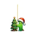 Close-up detail of the 2D acrylic Christmas letter H pendant with cute tree and hat design. - Letter G