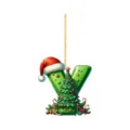 Close-up of letter Y Christmas acrylic hanging ornament detail with tree and gift elements. - Letter Y