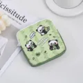 Cute green panda print mini storage pouch detailed view, compact canvas cosmetic zipper bag view - Regular Fit / Three Pandas