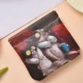 Detailed view of a cute mini leather squeeze coin purse with funny cat spa graphic print. - S / Spa Cats and Dogs