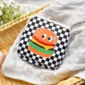 Cute black white checkerboard square cosmetic bag with cartoon burger for storage. - 13.5*13.5 / Regular: Grid Burger