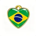 Colgante de corazón con bandera de Brasil de acero inoxidable abalorio de joyería DIY para pulseras. - Dorado-Brasil