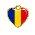 Colgante de corazón con bandera de Rumanía amuleto de acero inoxidable para joyería llavero - Dorado-Rumania