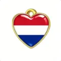 Colgante de corazón con borde dorado y bandera de los Países Bajos, ideal para joyería de bricolaje. - Dorado-Países Bajos