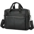 Black leather men's business briefcase laptop shoulder bag large capacity office travel work - Black