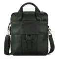 Genuine leather men's business briefcase, professional laptop shoulder bag for travel. - Black